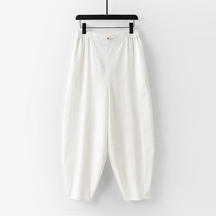 Pantalones rectos de verano Buddha Stones para hombre, de algodón y lino, hasta el tobillo, con bolsillos - Blanco - US/UK/AU54, EU64 (9XL) - image 10