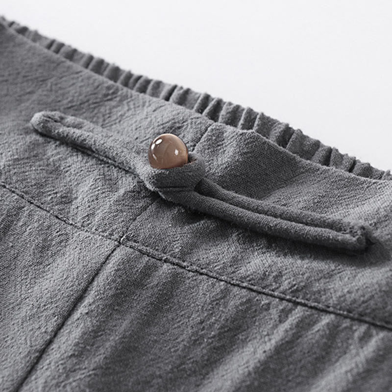 Pantalones rectos de verano Buddha Stones para hombre, de algodón y lino, hasta el tobillo, con bolsillos - image 4
