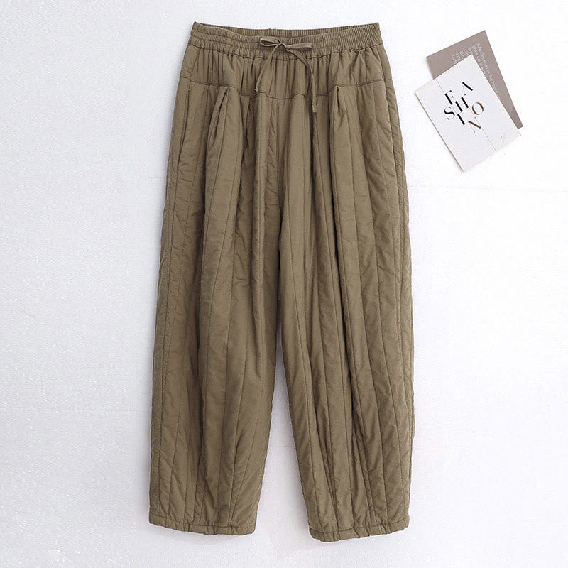 Pantalones harén de algodón para mujer con diseño de bloques de color liso de invierno y bolsillos de Buddha Stones - Broncearse - US8-10，UK/AU12-14，EU40-42 (2XL) - image 0