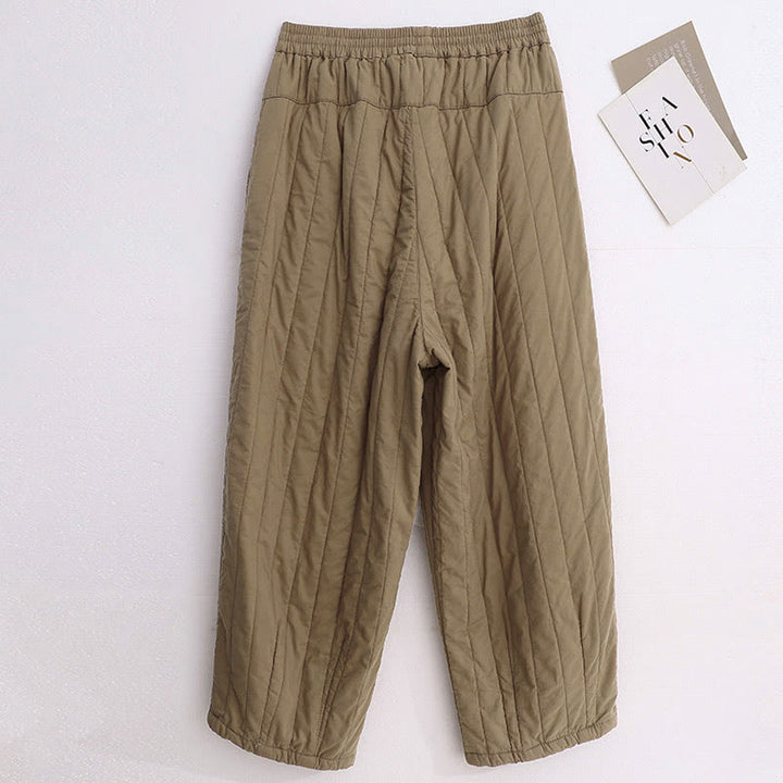 Pantalones harén de algodón para mujer con diseño de bloques de color liso de invierno y bolsillos de Buddha Stones - image 1