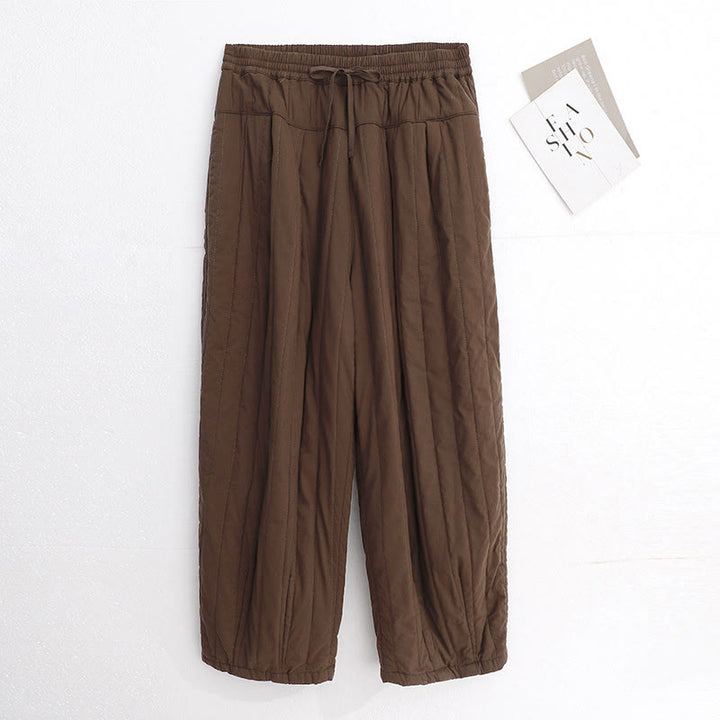 Pantalones harén de algodón para mujer con diseño de bloques de color liso de invierno y bolsillos de Buddha Stones - Marrón silla de montar - US8-10，UK/AU12-14，EU40-42 (2XL) - image 14