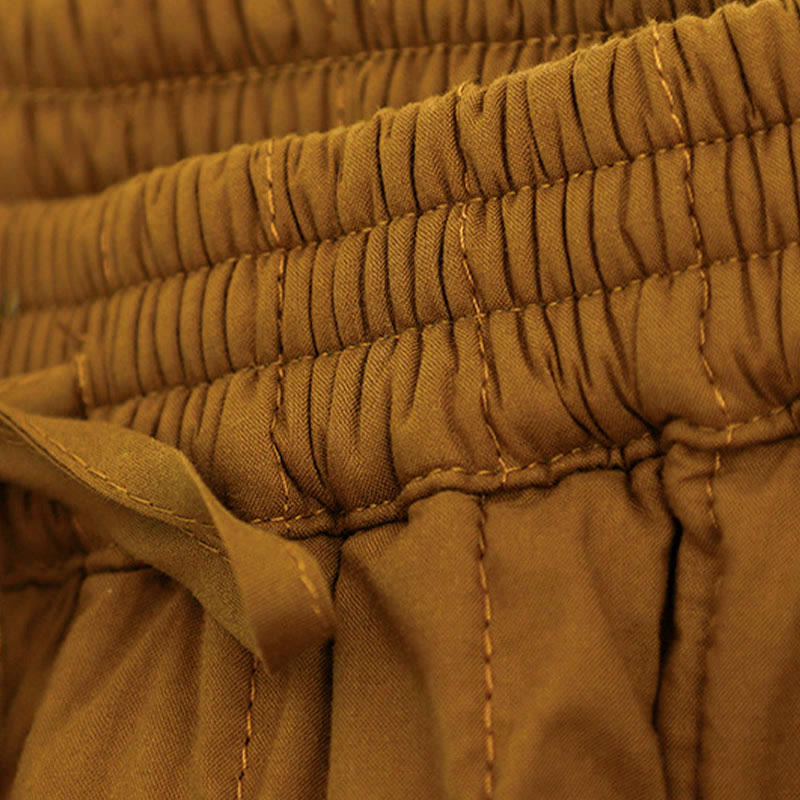 Pantalones harén de algodón para mujer con diseño de bloques de color liso de invierno y bolsillos de Buddha Stones - image 30