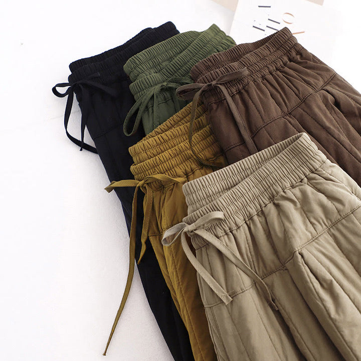 Pantalones harén de algodón para mujer con diseño de bloques de color liso de invierno y bolsillos de Buddha Stones - image 38