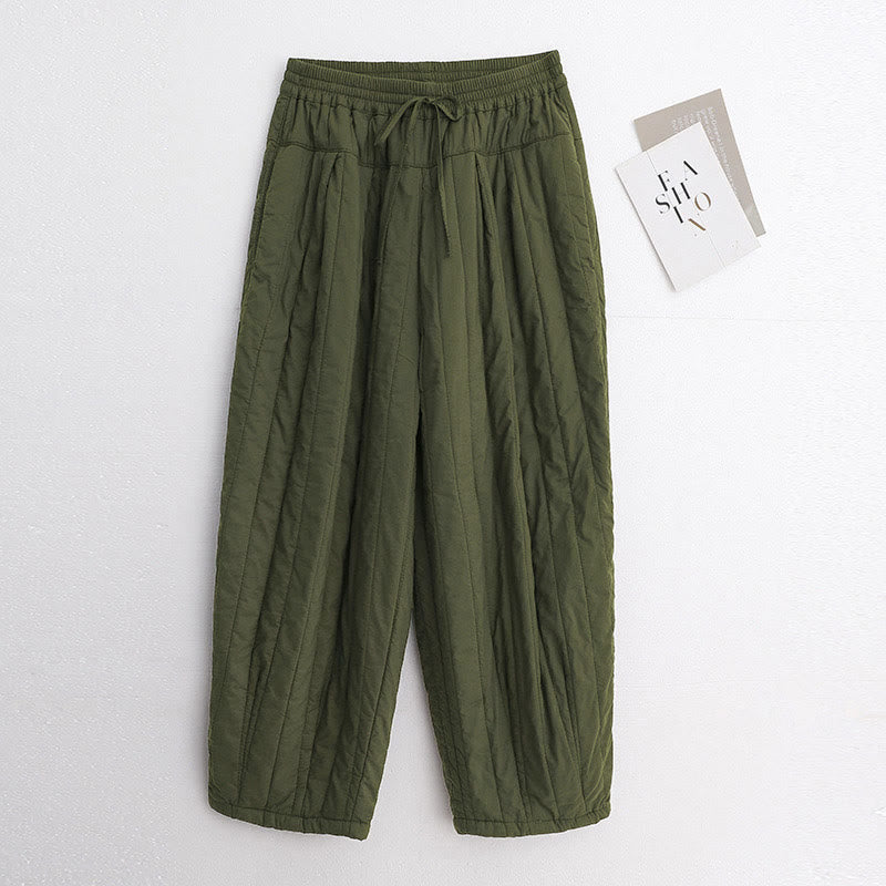 Pantalones harén de algodón para mujer con diseño de bloques de color liso de invierno y bolsillos de Buddha Stones - Verde oscuro - US8-10，UK/AU12-14，EU40-42 (2XL) - image 20