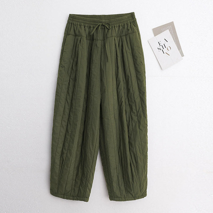 Pantalones harén de algodón para mujer con diseño de bloques de color liso de invierno y bolsillos de Buddha Stones - Verde oscuro - US8-10，UK/AU12-14，EU40-42 (2XL) - image 20