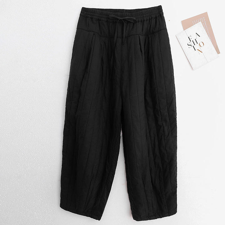 Pantalones harén de algodón para mujer con diseño de bloques de color liso de invierno y bolsillos de Buddha Stones - image 8