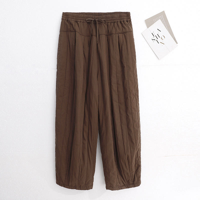 Pantalones harén de algodón para mujer con diseño de bloques de color liso de invierno y bolsillos de Buddha Stones - SaddleBrown - US8-10，UK/AU12-14，EU40-42 (2XL) - image 14