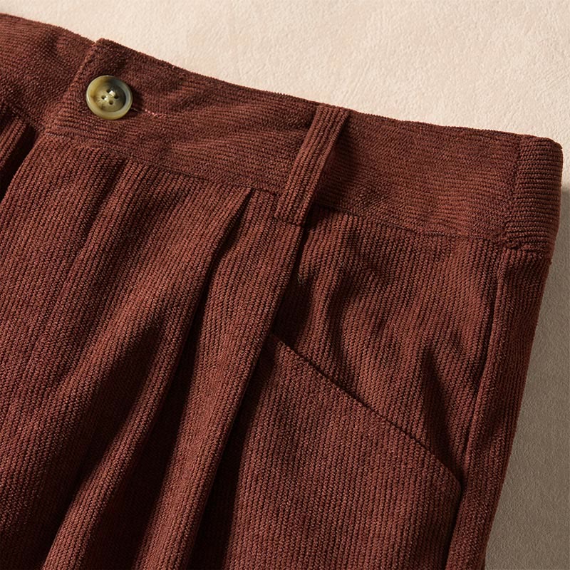 Pantalones harén de cintura alta con cremallera y bolsillos para mujer de Buddha Stones Commute de pana de color liso - image 5