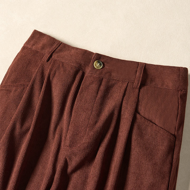 Pantalones harén de cintura alta con cremallera y bolsillos para mujer de Buddha Stones Commute de pana de color liso - image 3