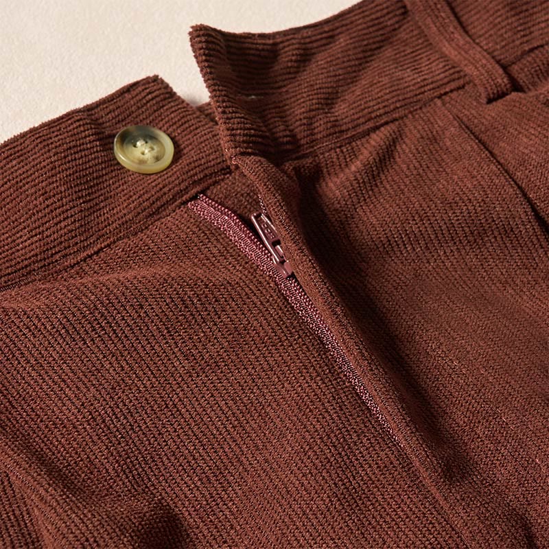 Pantalones harén de cintura alta con cremallera y bolsillos para mujer de Buddha Stones Commute de pana de color liso - image 4