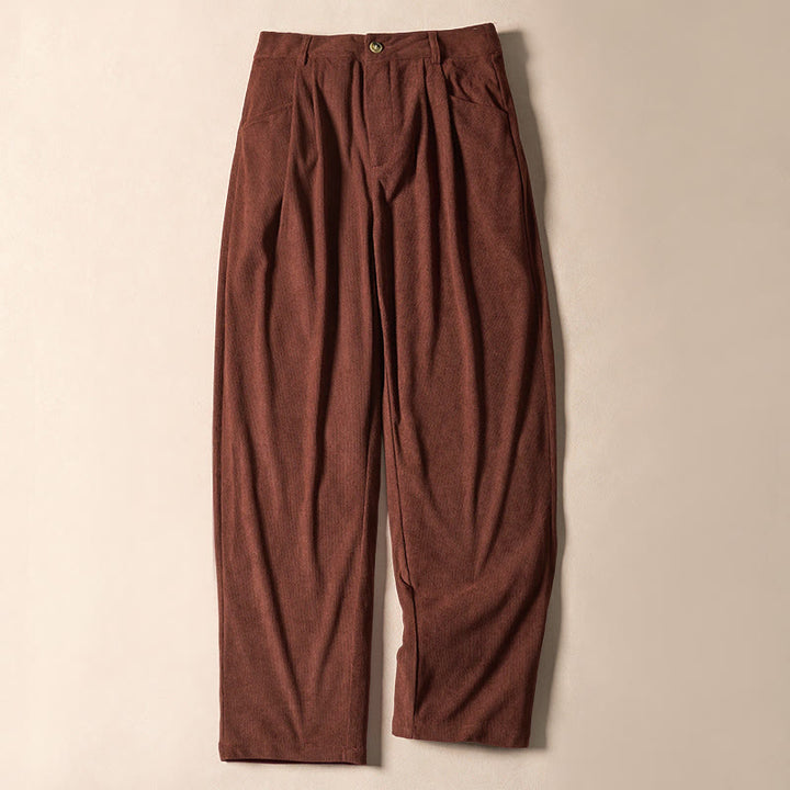 Pantalones harén de cintura alta con cremallera y bolsillos para mujer de Buddha Stones Commute de pana de color liso - Rojo oscuro - US12，UK/AU16，EU44 (XL) - image 0