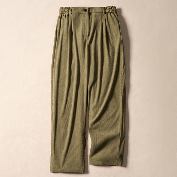 Pantalones harén de cintura alta con bolsillos para mujer Buddha Stones Commute Fall Corduroy - Aceituna - US12，UK/AU16，EU44 (XL) - image 0