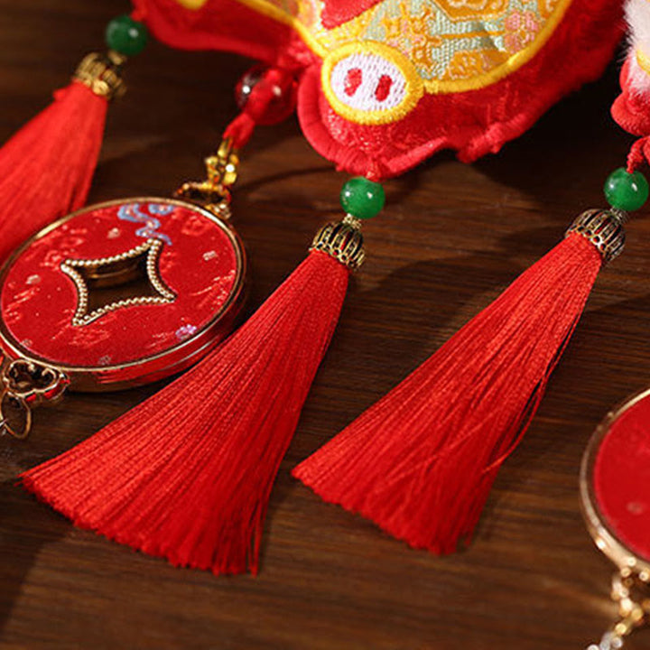 Bordado de Buddha Stones con el personaje Fu del Año del Caballo en forma de moneda de cobre con hilo rojo para decoración colgante. - image 13