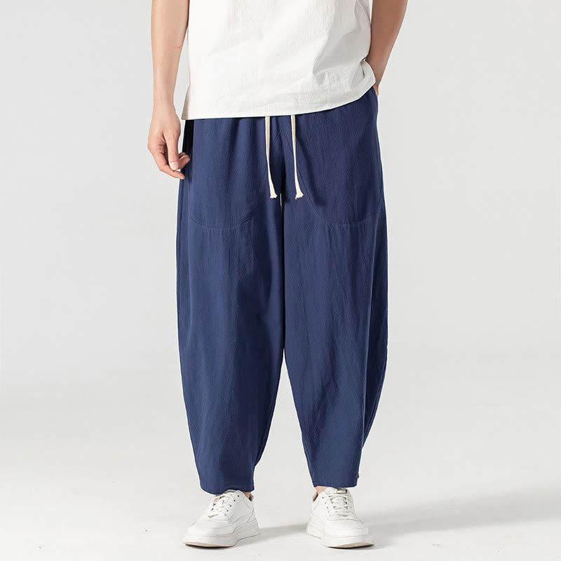 Pantalones harén con cordón ajustable para hombre, color liso, hasta el tobillo, con bolsillos, de Buddha Stones, primavera y otoño - image 13