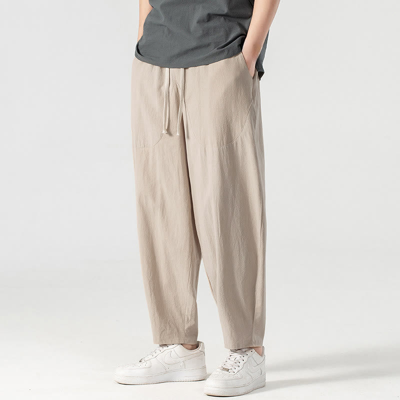 Pantalones harén con cordón ajustable para hombre, color liso, hasta el tobillo, con bolsillos, de Buddha Stones, primavera y otoño - image 4