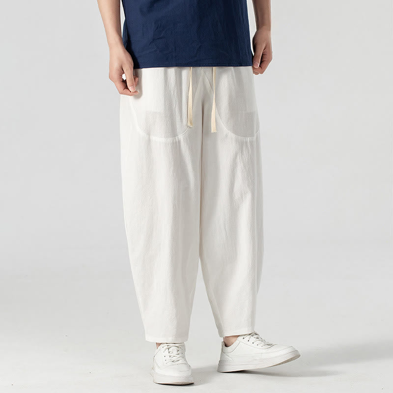 Pantalones harén con cordón ajustable para hombre, color liso, hasta el tobillo, con bolsillos, de Buddha Stones, primavera y otoño - image 31