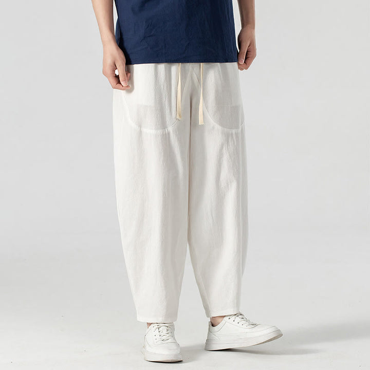 Pantalones harén con cordón ajustable para hombre, color liso, hasta el tobillo, con bolsillos, de Buddha Stones, primavera y otoño - image 31
