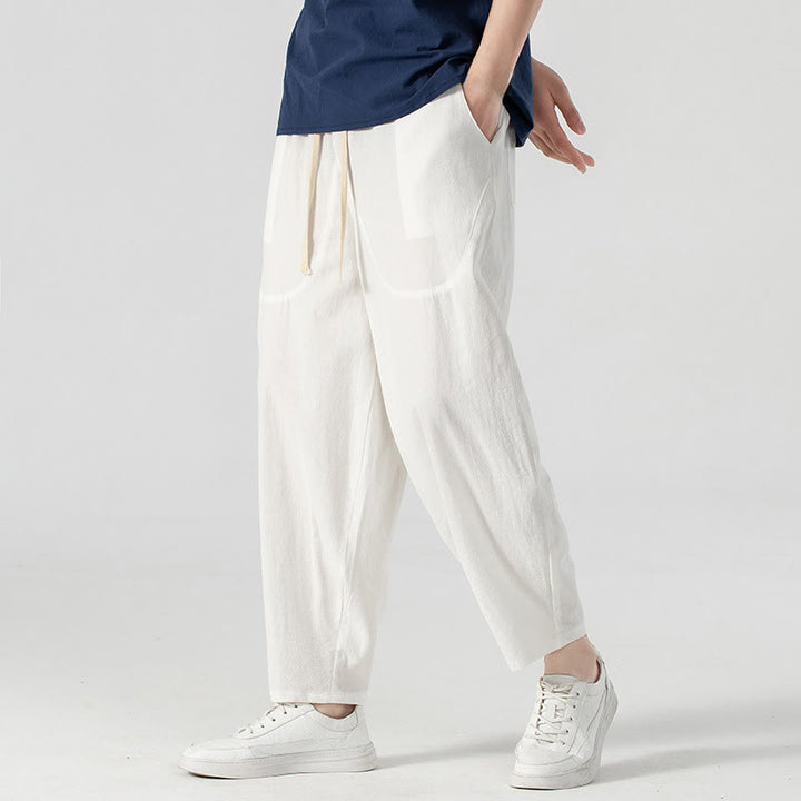 Pantalones harén con cordón ajustable para hombre, color liso, hasta el tobillo, con bolsillos, de Buddha Stones, primavera y otoño - image 32