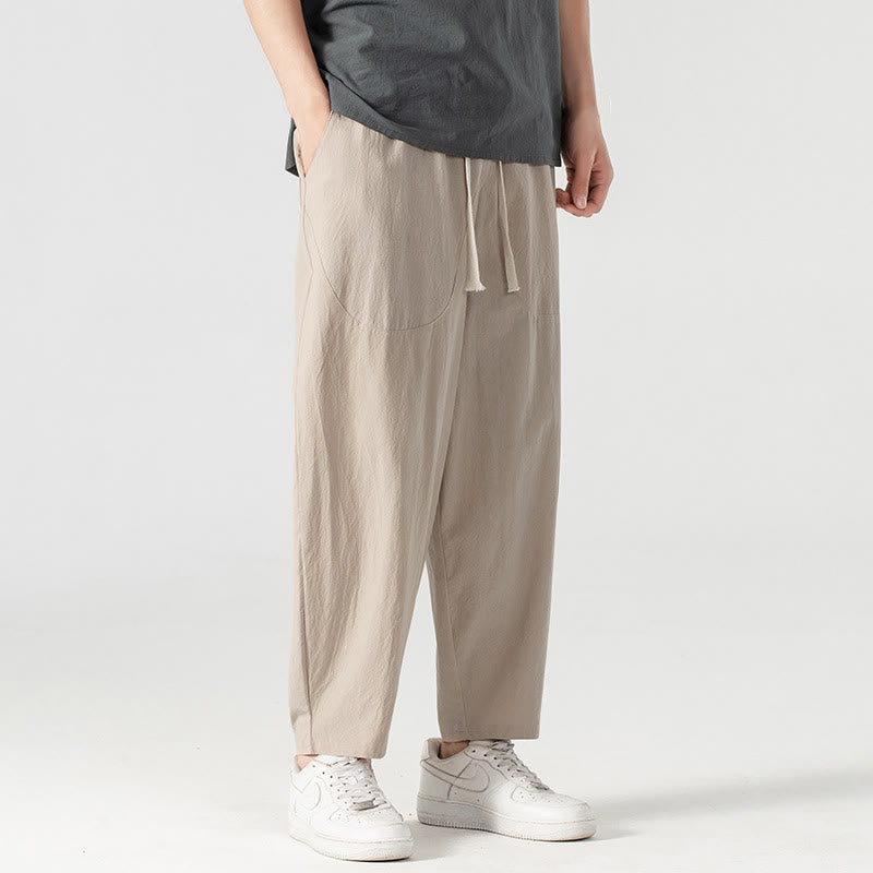 Pantalones harén con cordón ajustable para hombre, color liso, hasta el tobillo, con bolsillos, de Buddha Stones, primavera y otoño - image 3