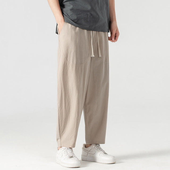 Pantalones harén con cordón ajustable para hombre, color liso, hasta el tobillo, con bolsillos, de Buddha Stones, primavera y otoño - image 3