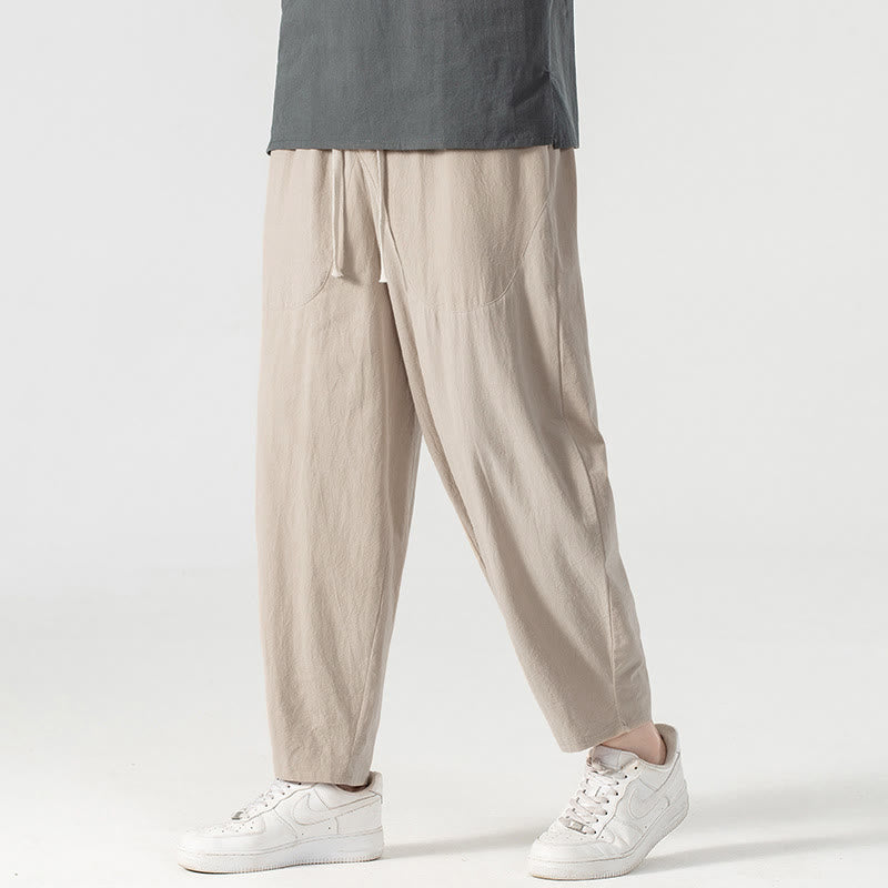 Pantalones harén con cordón ajustable para hombre, color liso, hasta el tobillo, con bolsillos, de Buddha Stones, primavera y otoño - image 5