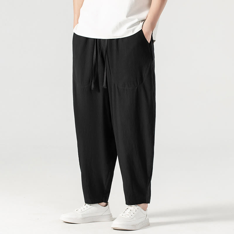 Pantalones harén con cordón ajustable para hombre, color liso, hasta el tobillo, con bolsillos, de Buddha Stones, primavera y otoño - image 28