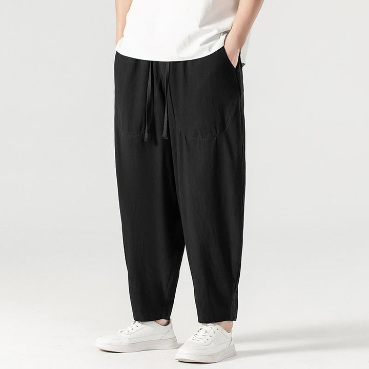 Pantalones harén con cordón ajustable para hombre, color liso, hasta el tobillo, con bolsillos, de Buddha Stones, primavera y otoño - image 28