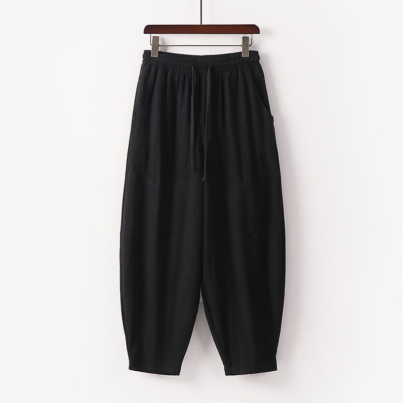 Pantalones harén con cordón ajustable para hombre, color liso, hasta el tobillo, con bolsillos, de Buddha Stones, primavera y otoño - Negro - US/UK/AU54, EU64 (9XL) - image 25
