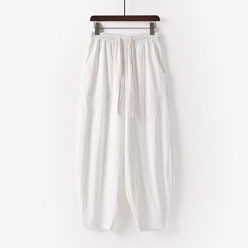 Pantalones harén con cordón ajustable para hombre, color liso, hasta el tobillo, con bolsillos, de Buddha Stones, primavera y otoño - Blanco - US/UK/AU54, EU64 (9XL) - image 29