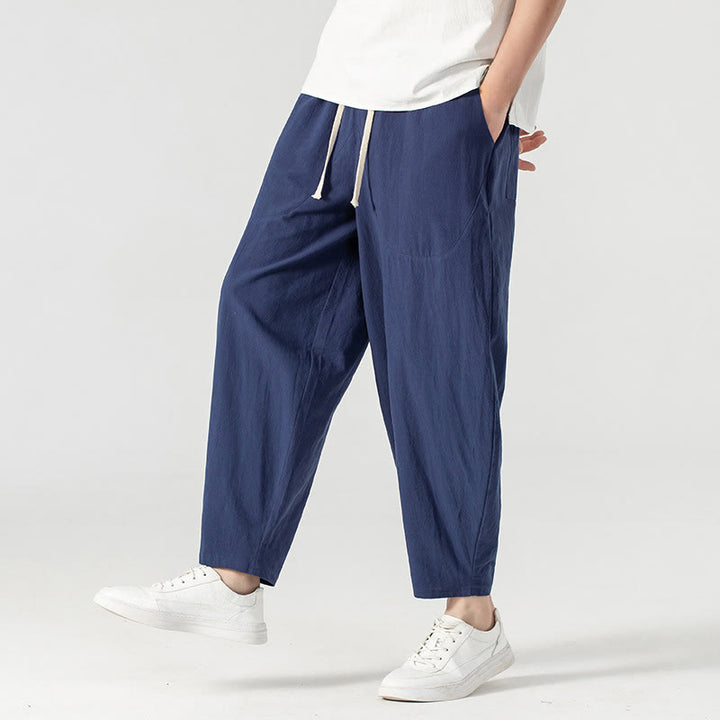 Pantalones harén con cordón ajustable para hombre, color liso, hasta el tobillo, con bolsillos, de Buddha Stones, primavera y otoño - image 16