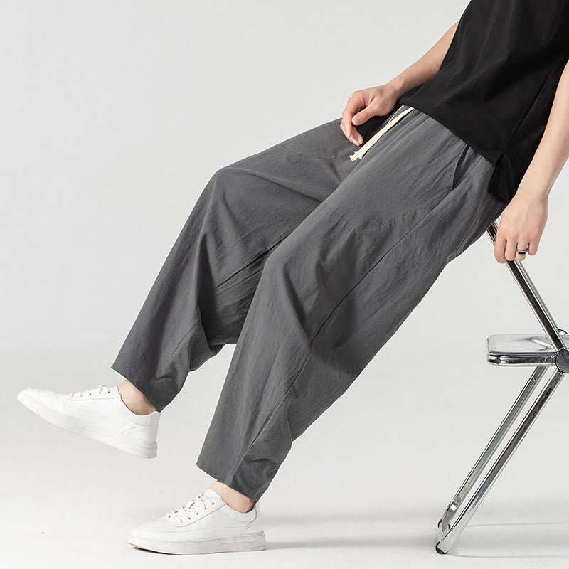 Pantalones harén con cordón ajustable para hombre, color liso, hasta el tobillo, con bolsillos, de Buddha Stones, primavera y otoño - image 24