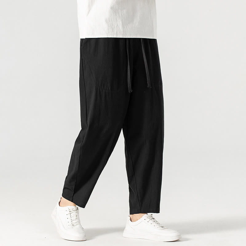 Pantalones harén con cordón ajustable para hombre, color liso, hasta el tobillo, con bolsillos, de Buddha Stones, primavera y otoño - image 27