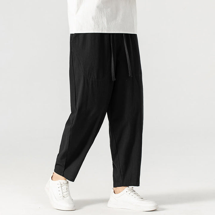 Pantalones harén con cordón ajustable para hombre, color liso, hasta el tobillo, con bolsillos, de Buddha Stones, primavera y otoño - image 27