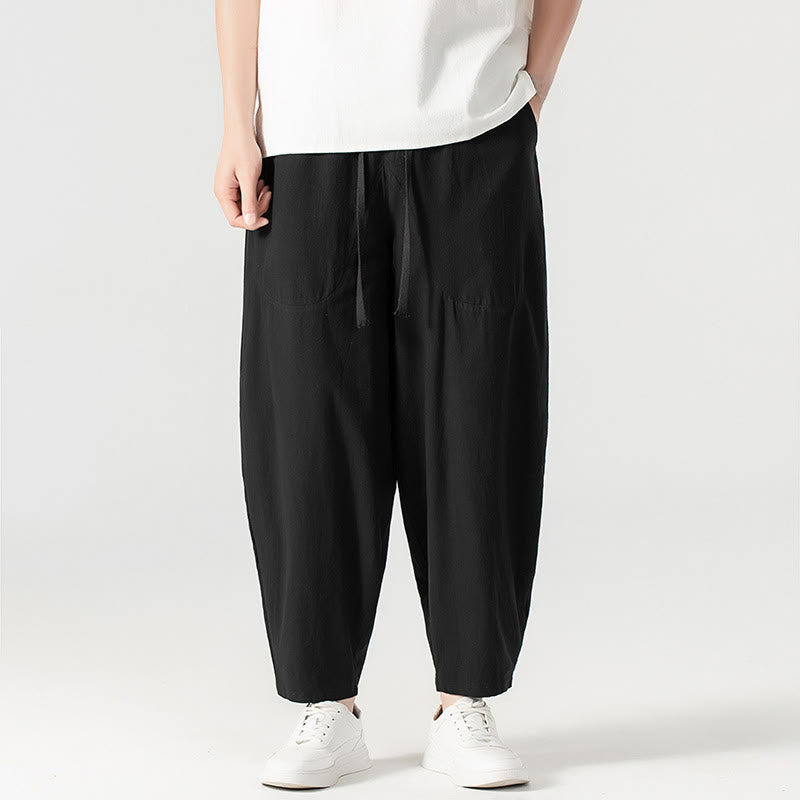 Pantalones harén con cordón ajustable para hombre, color liso, hasta el tobillo, con bolsillos, de Buddha Stones, primavera y otoño - image 26