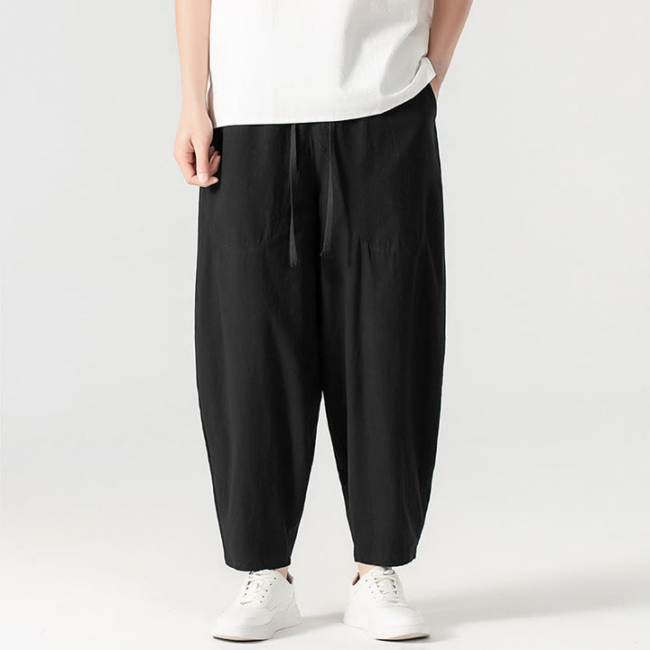 Pantalones harén con cordón ajustable para hombre, color liso, hasta el tobillo, con bolsillos, de Buddha Stones, primavera y otoño - image 26