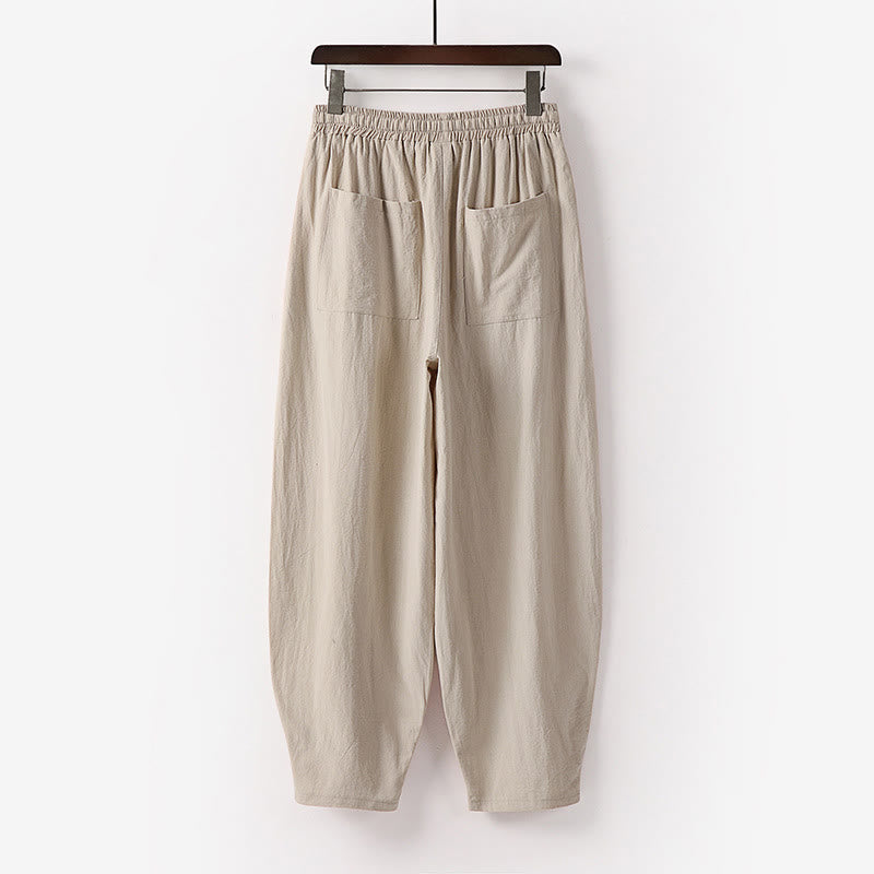 Pantalones harén con cordón ajustable para hombre, color liso, hasta el tobillo, con bolsillos, de Buddha Stones, primavera y otoño - image 1