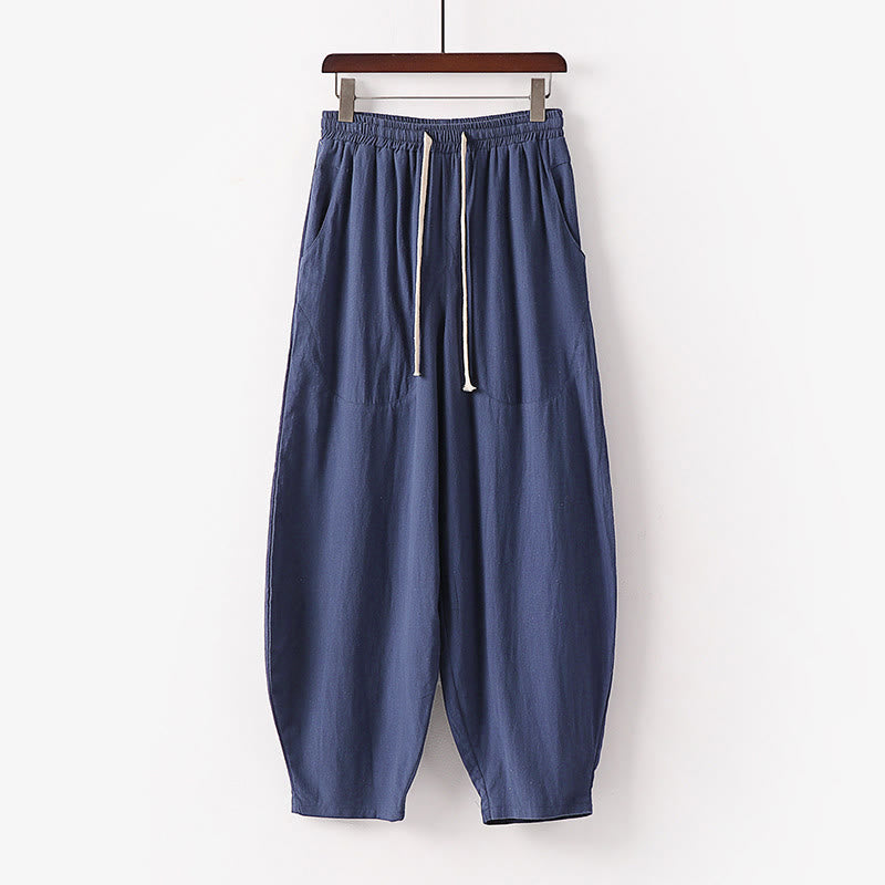 Pantalones harén con cordón ajustable para hombre, color liso, hasta el tobillo, con bolsillos, de Buddha Stones, primavera y otoño - Azul acero - US/UK/AU54, EU64 (9XL) - image 12