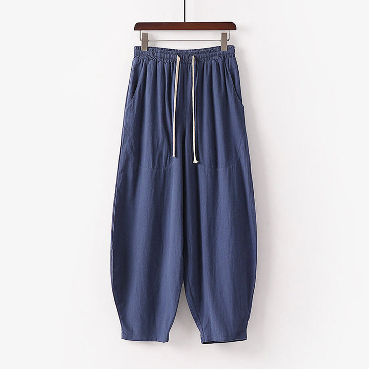 Pantalones harén con cordón ajustable para hombre, color liso, hasta el tobillo, con bolsillos, de Buddha Stones, primavera y otoño - Azul acero - US/UK/AU54, EU64 (9XL) - image 12