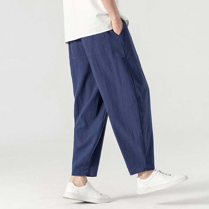 Pantalones harén con cordón ajustable para hombre, color liso, hasta el tobillo, con bolsillos, de Buddha Stones, primavera y otoño - image 17