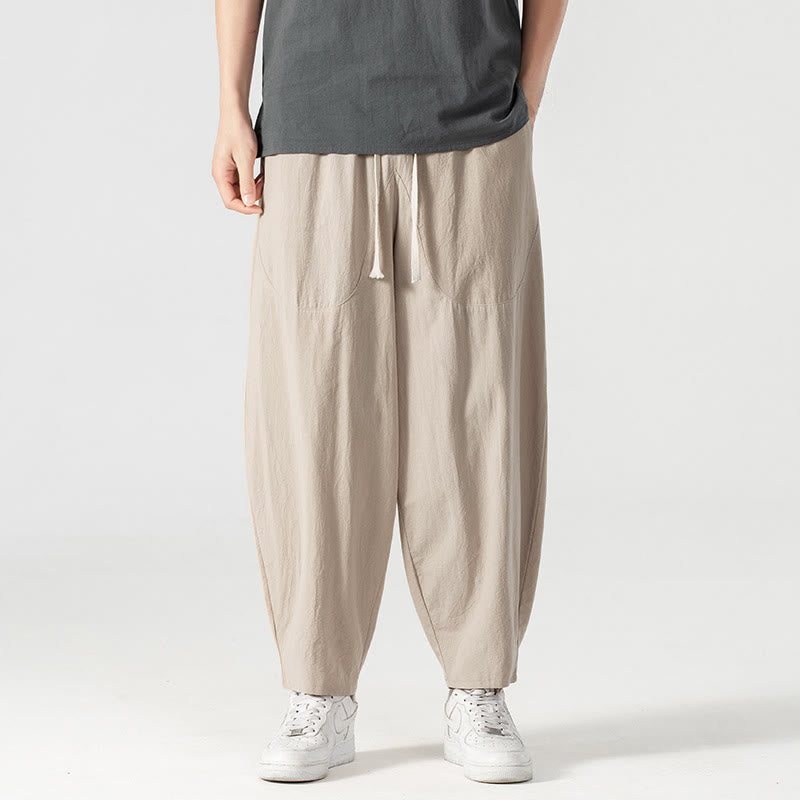 Pantalones harén con cordón ajustable para hombre, color liso, hasta el tobillo, con bolsillos, de Buddha Stones, primavera y otoño - image 2