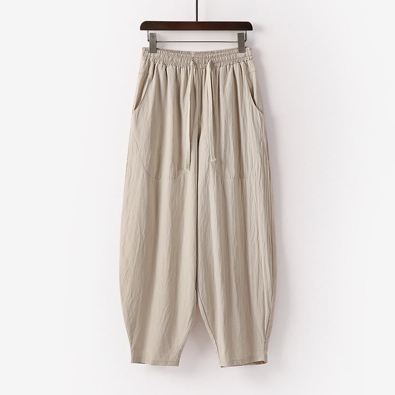 Pantalones harén con cordón ajustable para hombre, color liso, hasta el tobillo, con bolsillos, de Buddha Stones, primavera y otoño - Beige - US/UK/AU54, EU64 (9XL) - image 0