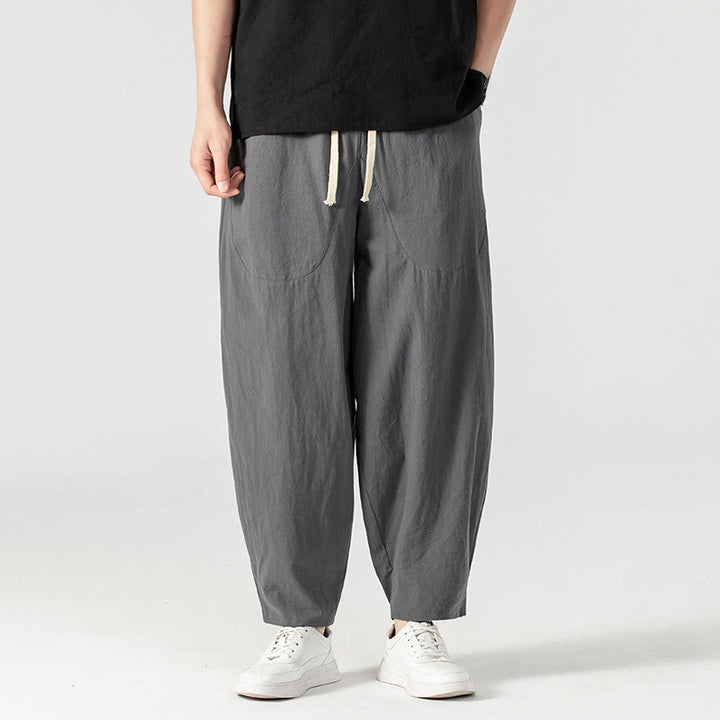 Pantalones harén con cordón ajustable para hombre, color liso, hasta el tobillo, con bolsillos, de Buddha Stones, primavera y otoño - image 19