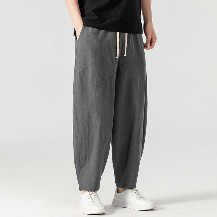 Pantalones harén con cordón ajustable para hombre, color liso, hasta el tobillo, con bolsillos, de Buddha Stones, primavera y otoño - image 20