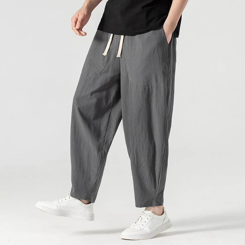 Pantalones harén con cordón ajustable para hombre, color liso, hasta el tobillo, con bolsillos, de Buddha Stones, primavera y otoño - image 23