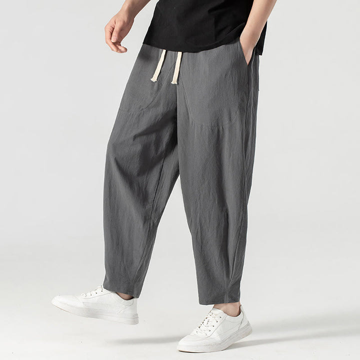 Pantalones harén con cordón ajustable para hombre, color liso, hasta el tobillo, con bolsillos, de Buddha Stones, primavera y otoño - image 23