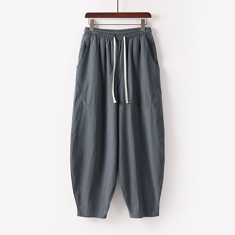 Pantalones harén con cordón ajustable para hombre, color liso, hasta el tobillo, con bolsillos, de Buddha Stones, primavera y otoño - Gris - US/UK/AU54, EU64 (9XL) - image 18