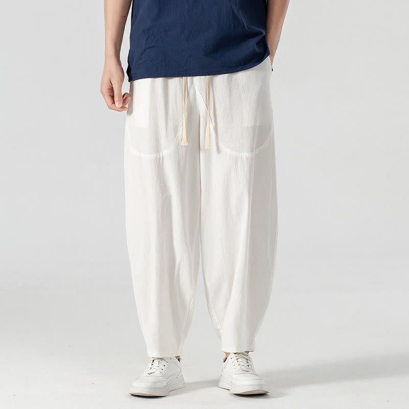 Pantalones harén con cordón ajustable para hombre, color liso, hasta el tobillo, con bolsillos, de Buddha Stones, primavera y otoño - image 30
