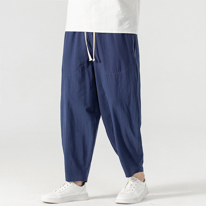 Pantalones harén con cordón ajustable para hombre, color liso, hasta el tobillo, con bolsillos, de Buddha Stones, primavera y otoño - image 15