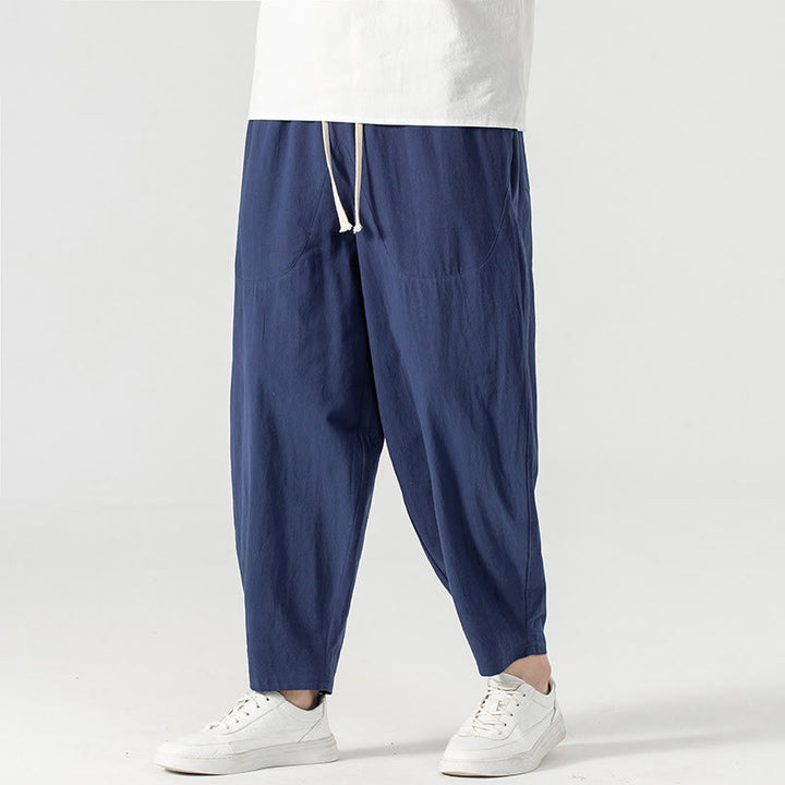 Pantalones harén con cordón ajustable para hombre, color liso, hasta el tobillo, con bolsillos, de Buddha Stones, primavera y otoño - image 15