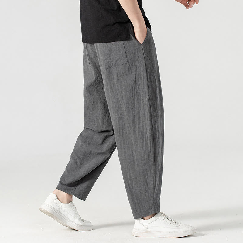 Pantalones harén con cordón ajustable para hombre, color liso, hasta el tobillo, con bolsillos, de Buddha Stones, primavera y otoño - image 22